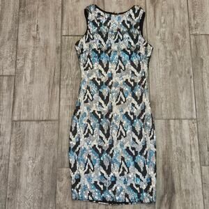 Dress The Population Sequin Mini Dress Womens Size XS Blue Silver Black Cocktail